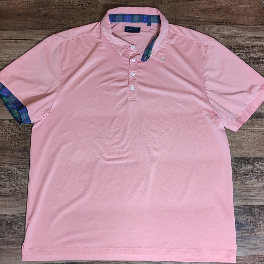 William Murray Golf Polo Size XXL In Pink Performance Stretch Plaid Sleeve